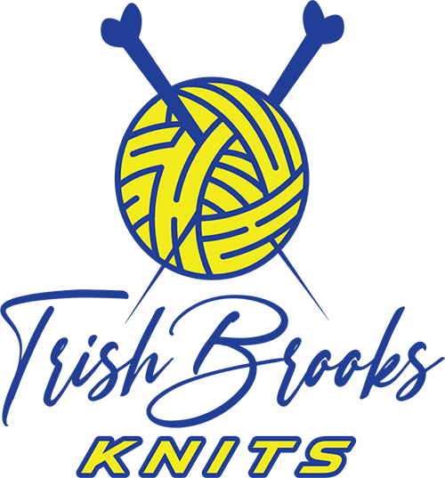 A blue and yellow logo for the tusk bank knits.